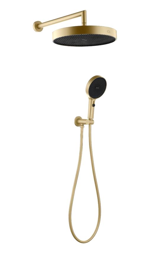 Плитка Boheme Cell Душевой набор CELL встроенный с верхним душем и лейкой золото брашированное  поверхность брашированная