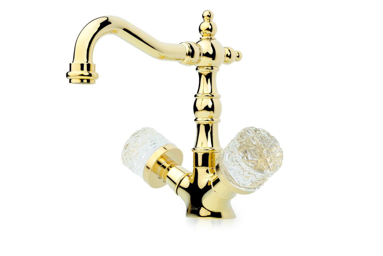 Плитка Boheme Crystal Смеситель CRISTAL для раковины двухвентильный высокий золото  поверхность глянец