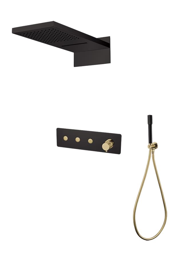 Плитка Boheme Fusion Душевая система FUSION встроенная с верхним душем и лейкой черный матовый/золото  поверхность микс