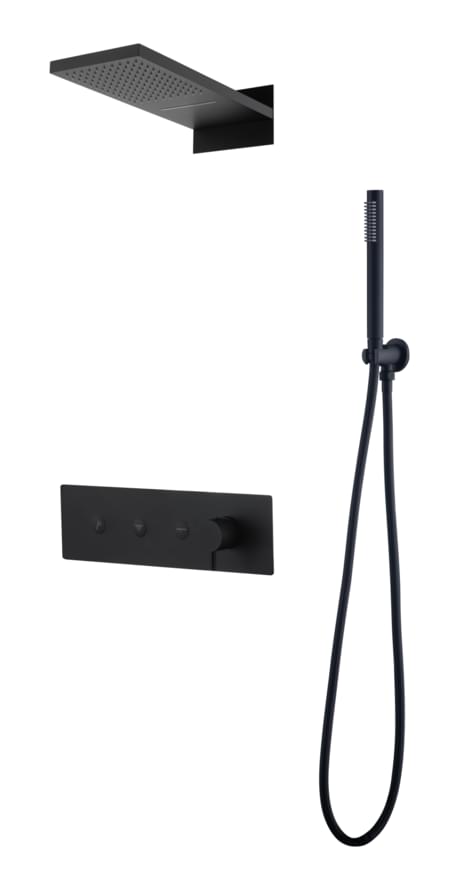 Плитка Boheme Fusion Душевая система FUSION встроенная с верхним душем и лейкой черный матовый  поверхность матовая
