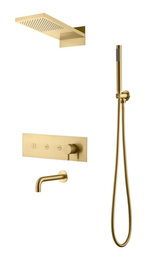 Плитка Boheme Fusion Душевая система FUSION встроенная с верхним душем изливом и лейкой золото брашированное  поверхность брашированная
