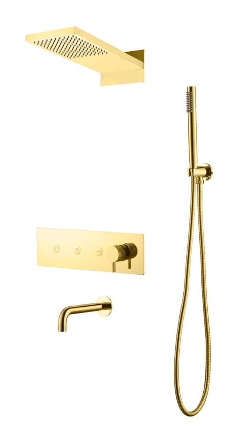 Плитка Boheme Fusion Душевая система FUSION встроенная с верхним душем изливом и лейкой золото  поверхность глянец