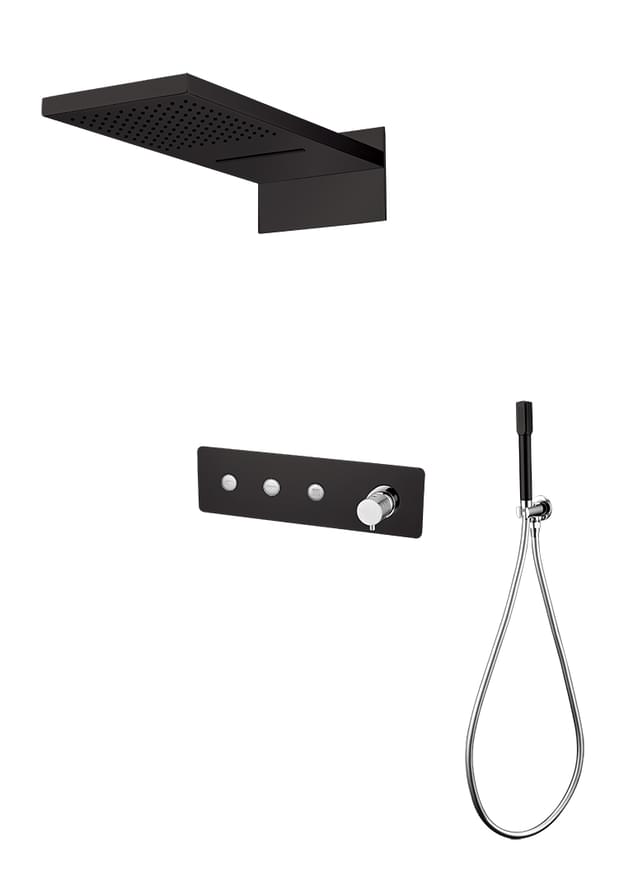 Плитка Boheme Fusion Душевая система FUSION встроенная с верхним душем изливом и лейкой черный матовый/хром  поверхность микс