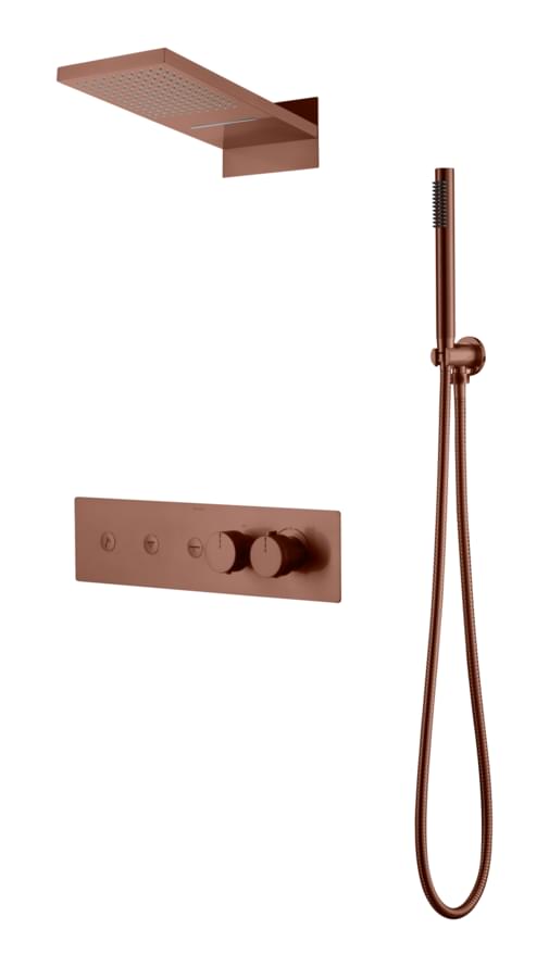 Плитка Boheme Fusion Душевая система FUSION встроенная с термостатом верхним душем и лейкой бронза  поверхность брашированная