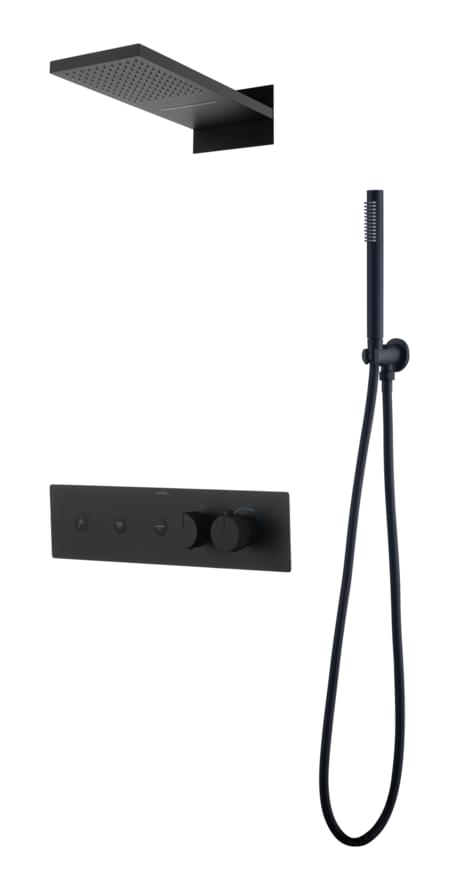 Плитка Boheme Fusion Душевая система FUSION встроенная с термостатом верхним душем и лейкой черный матовый  поверхность матовая