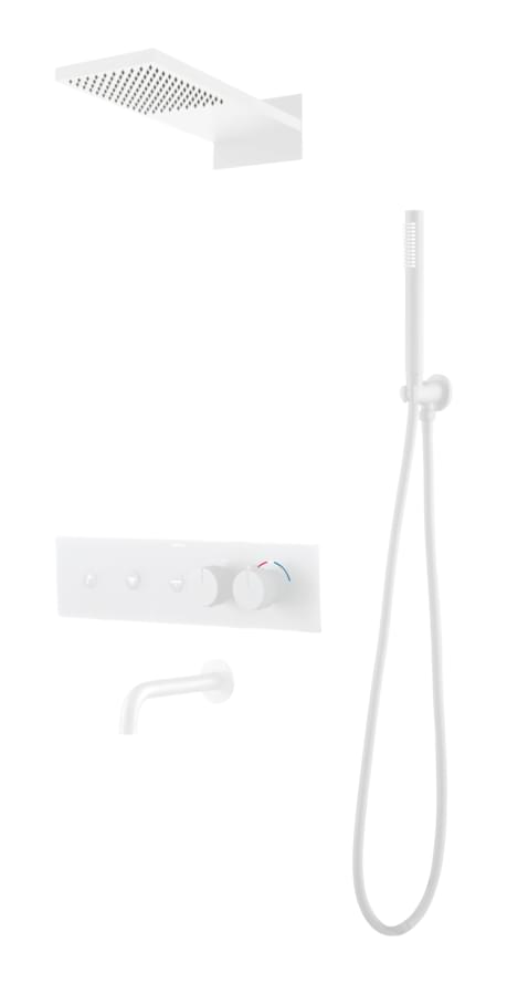 Плитка Boheme Fusion Душевая система FUSION встроенная с термостатом верхним душем изливом и лейкой белый матовый  поверхность матовая
