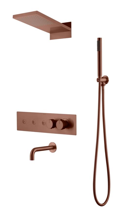 Плитка Boheme Fusion Душевая система FUSION встроенная с термостатом верхним душем изливом и лейкой бронза  поверхность брашированная