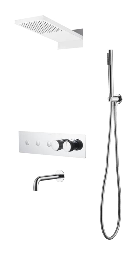 Плитка Boheme Fusion Душевая система FUSION встроенная с термостатом верхним душем изливом и лейкой хром  поверхность глянец