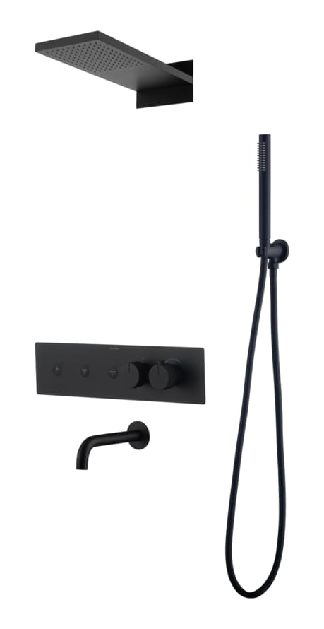 Плитка Boheme Fusion Душевая система FUSION встроенная с термостатом верхним душем изливом и лейкой черный матовый  поверхность матовая