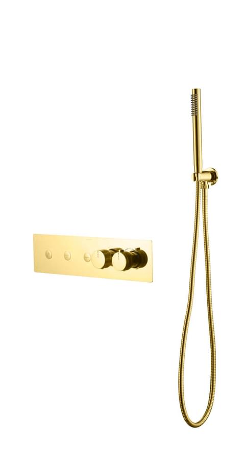 Плитка Boheme Fusion Смеситель FUSION термостат для душа встроенный с лейкой золото  поверхность глянец