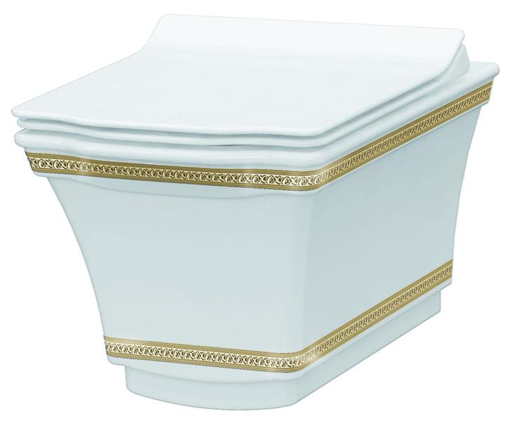 Плитка Boheme Hermitage Унитаз HERMITAGE подвесной без сиденья белый/золото  поверхность глянец