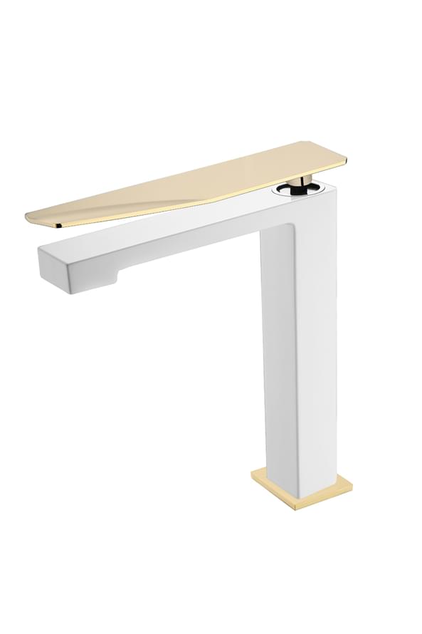 Плитка Boheme Q Смеситель Q 2 для раковины высокий белый/золото  поверхность глянец