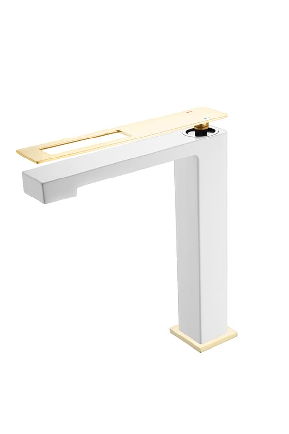 Плитка Boheme Q Смеситель Q для раковины высокий белый/золото  поверхность глянец
