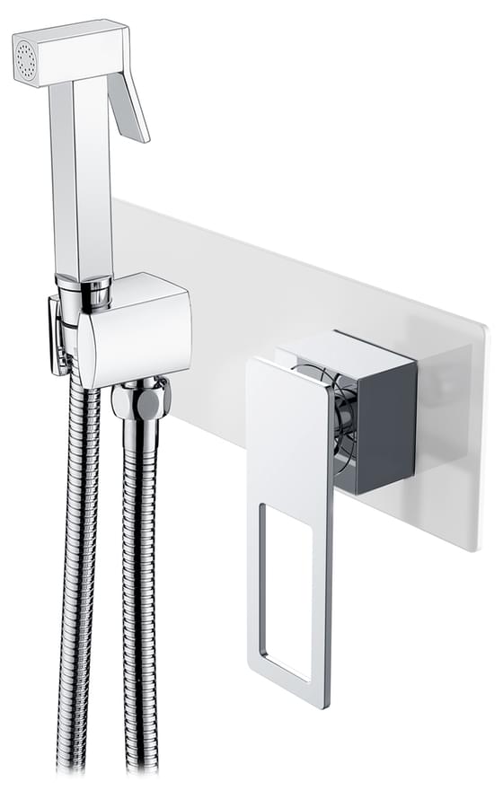Плитка Boheme Q Смеситель Q с гигиеническим душем белый/хром  поверхность глянец