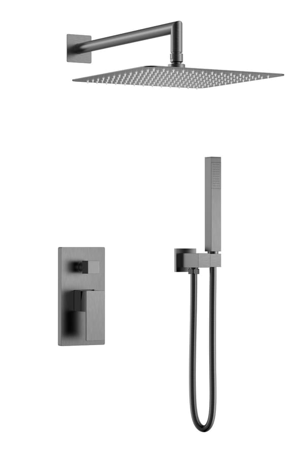 Плитка Boheme Qubic Душевая система QUBIC встроенная оружейная сталь брашированная  поверхность брашированная