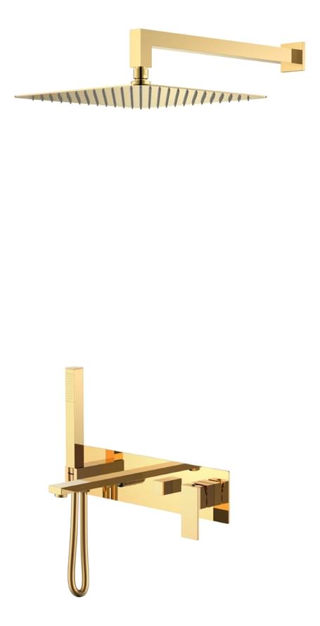 Плитка Boheme Qubic Душевая система QUBIC встроенная с изливом золото  поверхность глянец