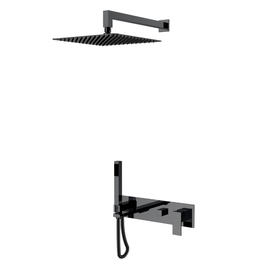 Плитка Boheme Qubic Душевая система QUBIC встроенная с изливом оружейная сталь  поверхность глянец