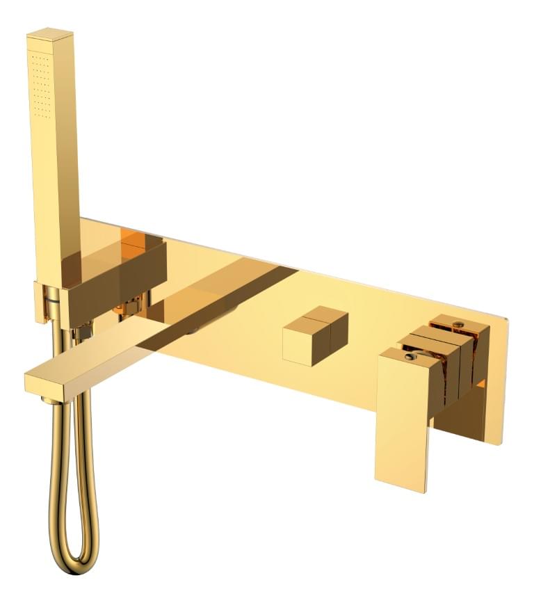 Плитка Boheme Qubic Смеситель QUBIC для ванны встроенный с лейкой золото  поверхность глянец