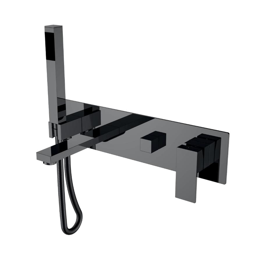 Плитка Boheme Qubic Смеситель QUBIC для ванны встроенный с лейкой оружейная сталь  поверхность глянец