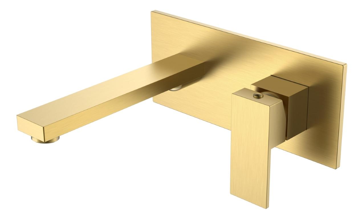 Плитка Boheme Qubic Смеситель QUBIC для раковины настенный золото брашированное  поверхность брашированная