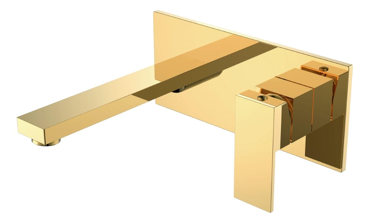 Плитка Boheme Qubic Смеситель QUBIC для раковины настенный золото  поверхность глянец