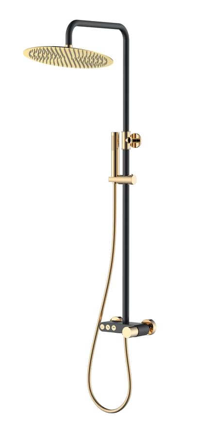 Плитка Boheme Stick Душевая система STICK DIAMOND со смесителем черный матовый/золото  поверхность микс