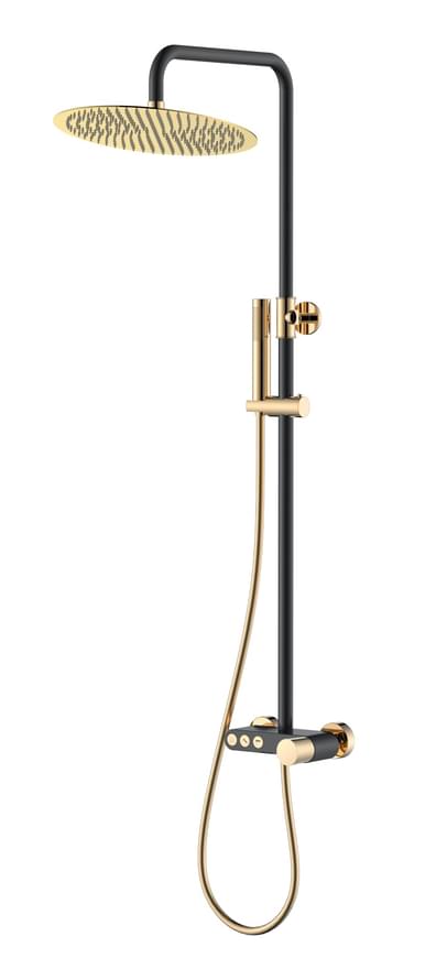 Плитка Boheme Stick Душевая система STICK TOUCH со смесителем черный матовый/золото  поверхность микс