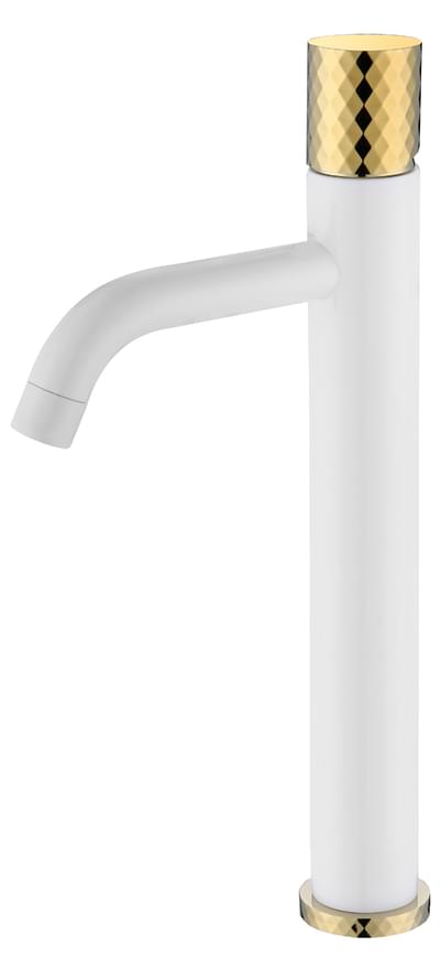 Плитка Boheme Stick Смеситель STICK DIAMOND для раковины высокий белый/золото  поверхность глянец