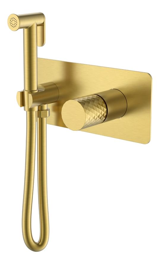 Плитка Boheme Stick Смеситель STICK DIAMOND с гигиеническим душем золото брашированное  поверхность брашированная
