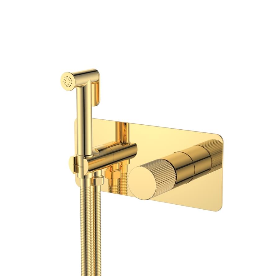 Плитка Boheme Stick Смеситель STICK LINEA с гигиеническим душем золото  поверхность глянец