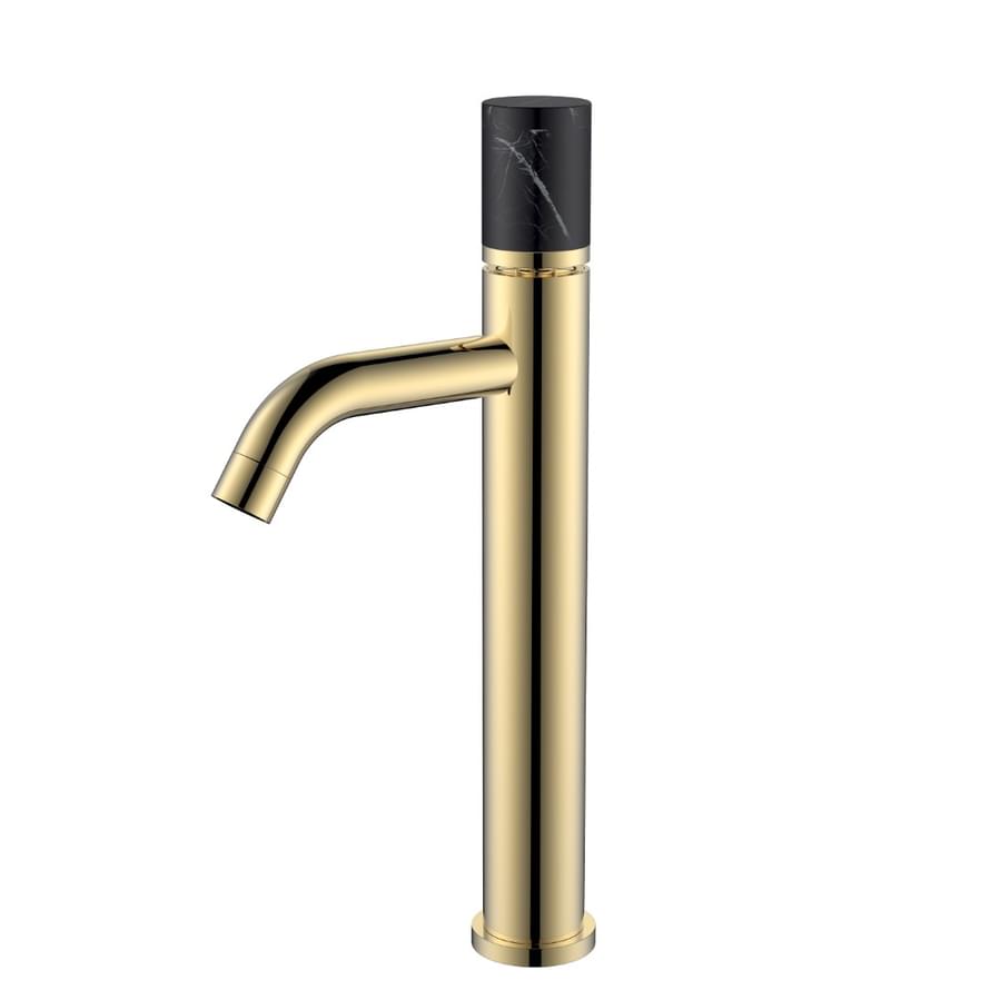 Плитка Boheme Stick Смеситель STICK MRAMOR BLACK для раковины высокий золото  поверхность глянец