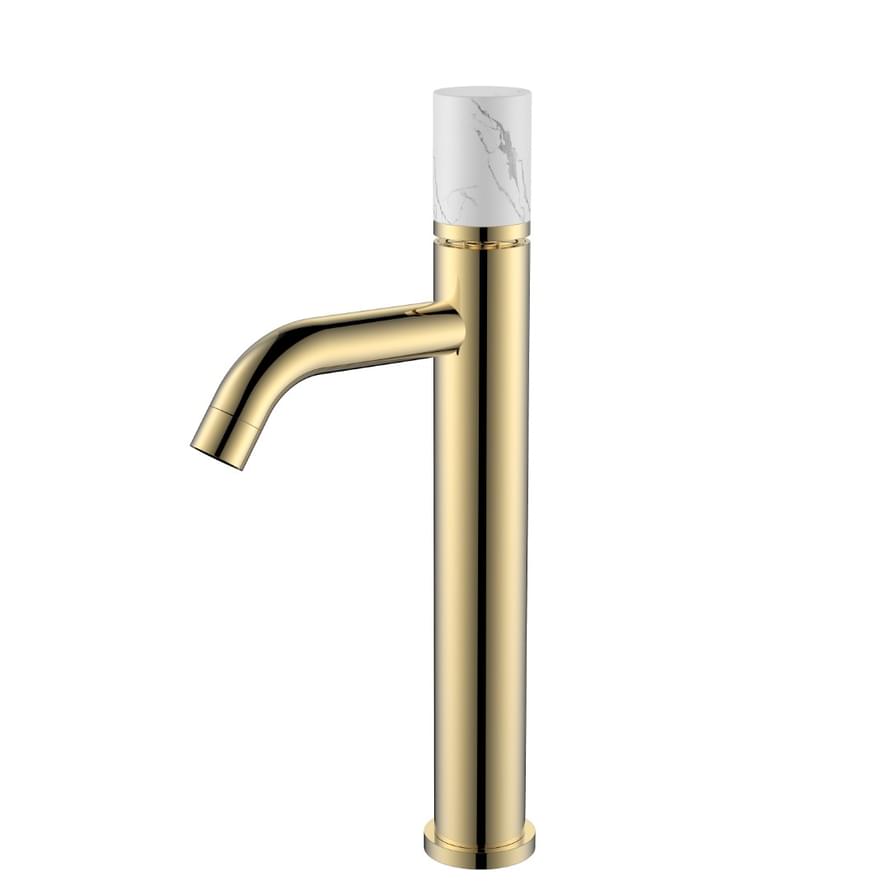 Плитка Boheme Stick Смеситель STICK MRAMOR WHITE для раковины высокий золото  поверхность глянец