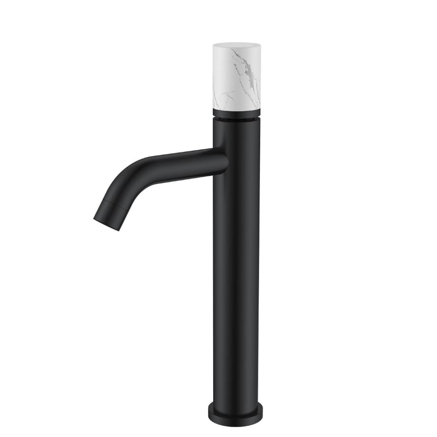 Плитка Boheme Stick Смеситель STICK MRAMOR WHITE для раковины высокий черный матовый  поверхность матовая