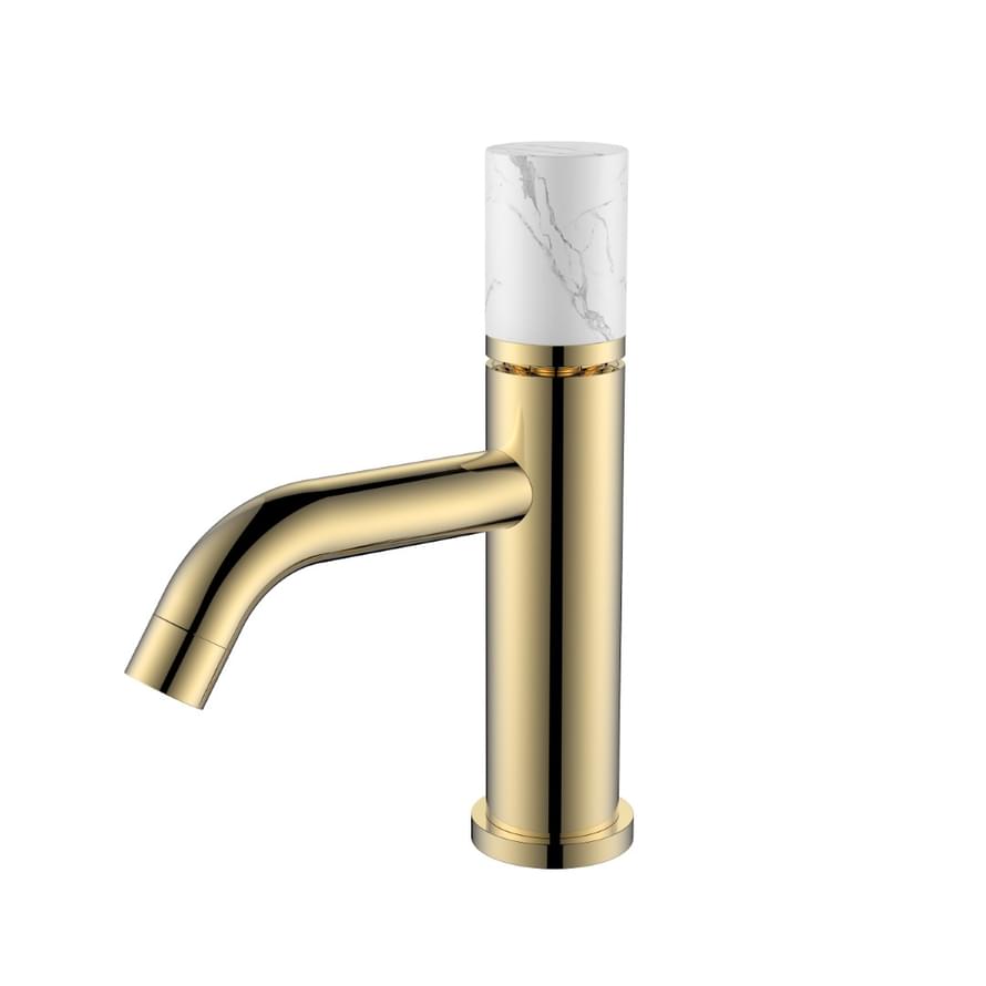 Плитка Boheme Stick Смеситель STICK MRAMOR WHITE для раковины золото  поверхность глянец