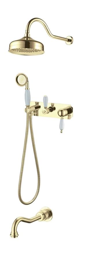 Плитка Boheme Tradizionale Душевая система TRADIZIONALE встроенная с керамической ручкой золото/белый  поверхность глянец