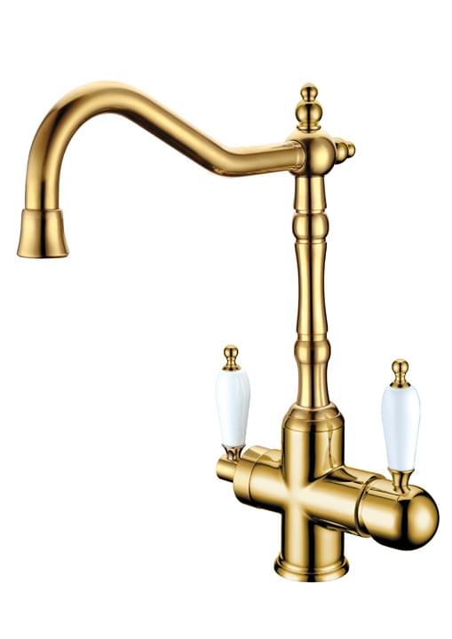 Плитка Boheme Tradizionale Смеситель TRADIZIONALE для кухни двухрычажный с керамической ручкой золото/белый  поверхность глянец