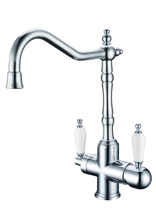 Плитка Boheme Tradizionale Смеситель TRADIZIONALE для кухни двухрычажный с керамической ручкой хром/белый  поверхность глянец