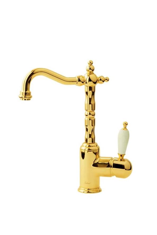 Плитка Boheme Tradizionale Смеситель TRADIZIONALE для раковины высокий с керамической ручкой золото/белый  поверхность глянец