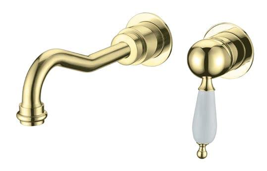 Плитка Boheme Tradizionale Смеситель TRADIZIONALE для раковины настенный с керамической ручкой золото/белый  поверхность глянец