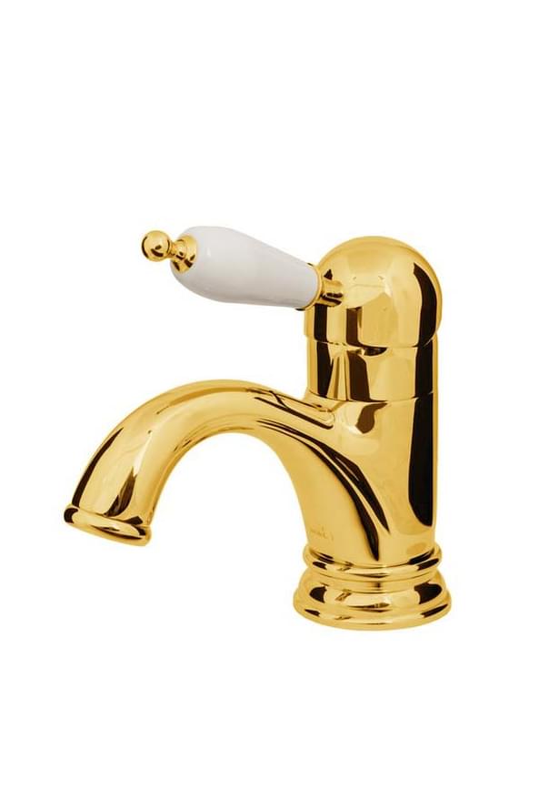 Плитка Boheme Tradizionale Смеситель TRADIZIONALE для раковины с керамической ручкой золото/белый  поверхность глянец