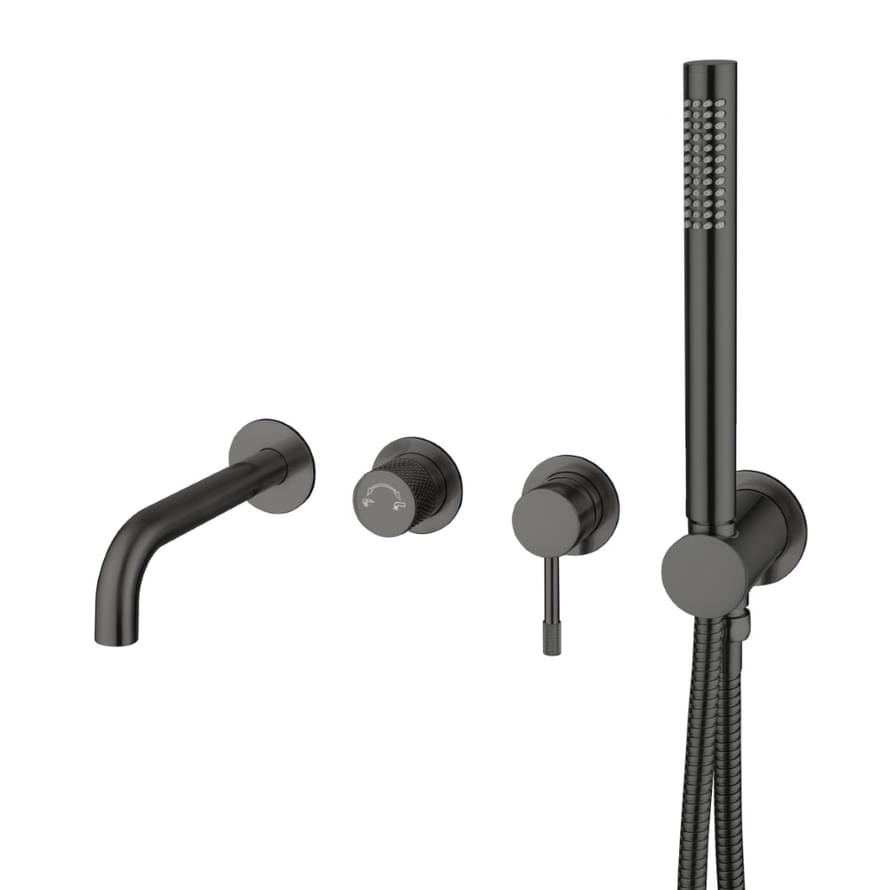 Плитка Boheme Uno Смеситель UNO для ванны настенный с внутренней частью оружейная сталь брашированная  поверхность брашированная