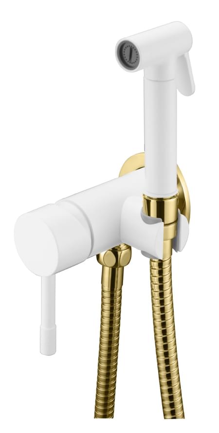 Плитка Boheme Uno Смеситель UNO с гигиеническим душем белый/золото  поверхность матовая