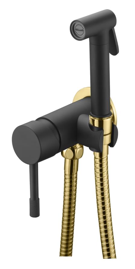 Плитка Boheme Uno Смеситель UNO с гигиеническим душем черный матовый/золото  поверхность матовая