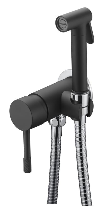 Плитка Boheme Uno Смеситель UNO с гигиеническим душем черный матовый/хром  поверхность матовая