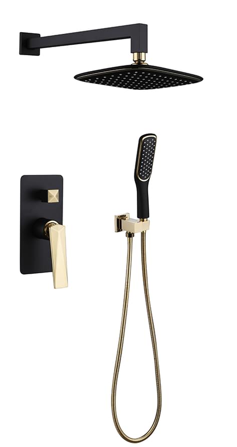 Плитка Boheme Venturo Душевая система VENTURO встроенная с верхним душем и лейкой черный матовый/золото  поверхность микс