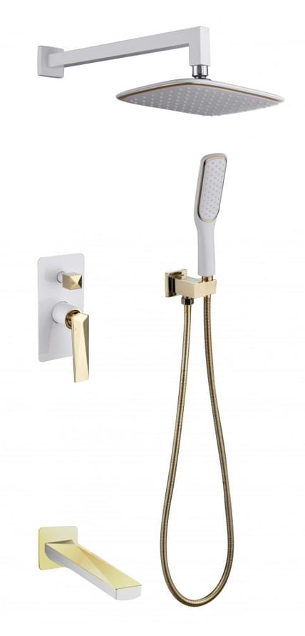 Плитка Boheme Venturo Душевая система VENTURO встроенная с верхним душем изливом и лейкой белый/золото  поверхность глянец