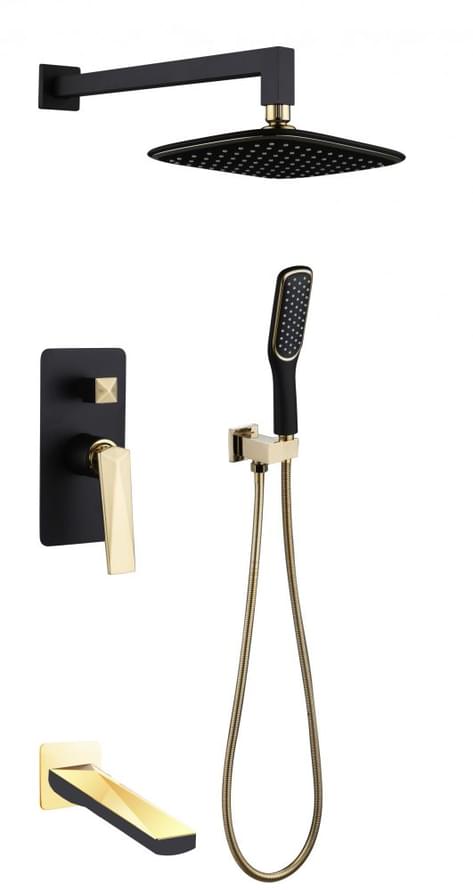 Плитка Boheme Venturo Душевая система VENTURO встроенная с верхним душем изливом и лейкой черный матовый/золото  поверхность микс