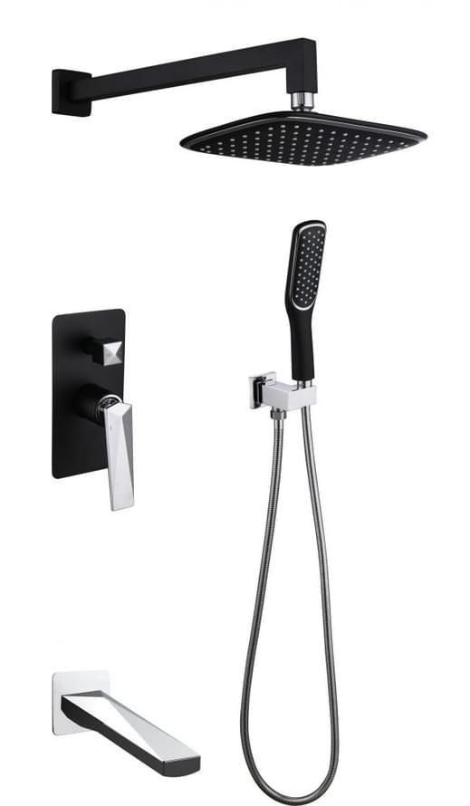Плитка Boheme Venturo Душевая система VENTURO встроенная с верхним душем изливом и лейкой черный матовый/хром  поверхность микс