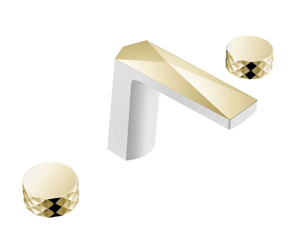 Плитка Boheme Venturo Смеситель VENTURO DIAMOND для раковины на 3 отверстия белый/золото  поверхность глянец