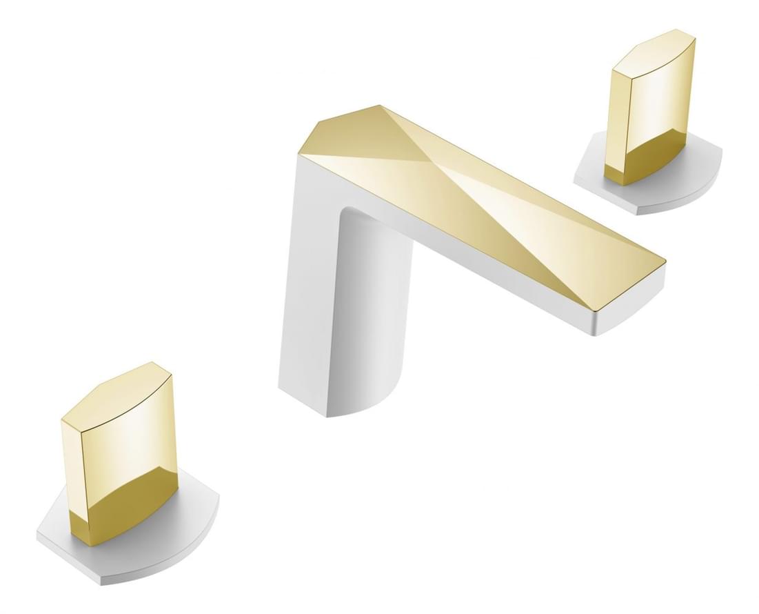 Плитка Boheme Venturo Смеситель VENTURO ICE для раковины на 3 отверстия белый/золото  поверхность глянец
